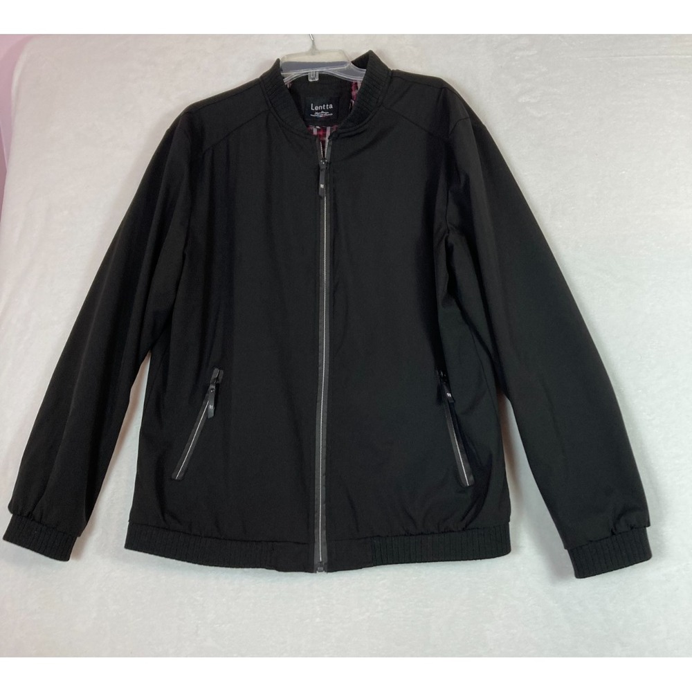 Lentta Brand Black Jacket Size XL Zip Front‎ with Plaid Lining Lightweight